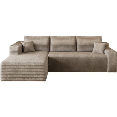 Canapé d'angle en velours côtelé camel 241 cm – design moderne et minimaliste, assise profonde, prêt à l'emploi (1/5)