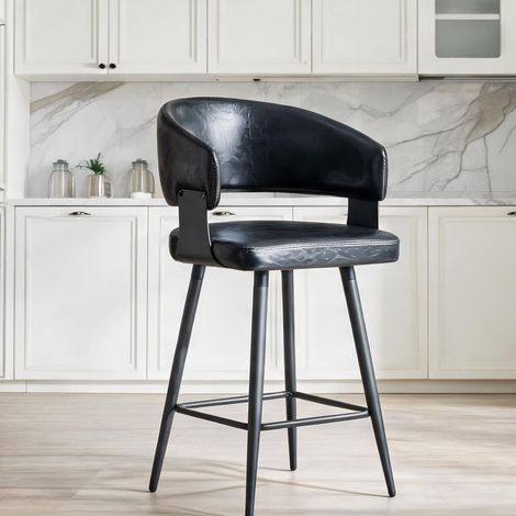 Fauteuil de salle à manger en PU noir design scandinave moderne (1/5)