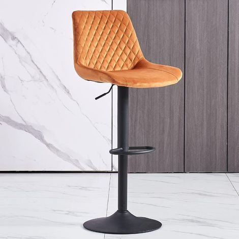 Bar Stools Gas Lift Stools Velvet Breakfast Kitchen Club Cafe Swivel Chairs,1Pcs Orange