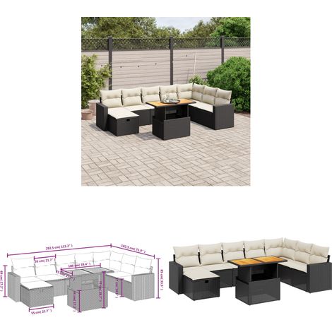 9-tlg. Garten-Sofagarnitur mit Kissen Schwarz Poly Rattan - Gartenmöbel Set - PE-Rattan Möbel - Outdoor Lounge - Gartenecke - Sofasatz - Home & Living (1/3)