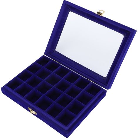 Boîte à Bijoux en Bois avec Rangement pour Boucles d'Oreilles - Organisateur Portable en Flanelle Bleue (1/5)