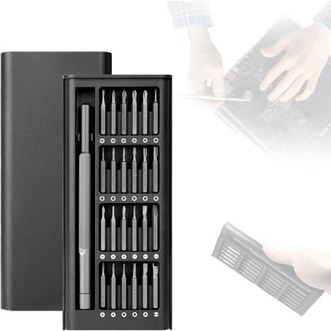 Juego de destornilladores magnéticos de edición mejorada 24 en 1, de alta calidad, en caja, apto para iPhone, iPad, ordenador y portátil (negro) (1/5)