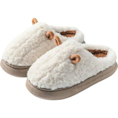 Pantoufles à oreilles de chat duveteuses pour femmes - Pantoufles d'intérieur chaudes et moelleuses pour l'automne et l'hiver, chaussures confortables pour toute la famille (1/5)