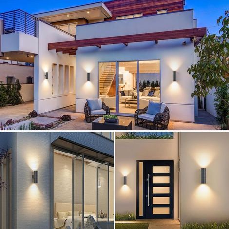 GU10-Wandleuchte für den Innen- und Außenbereich (nach oben/unten gerichtet), IP65 wasserdicht, Aluminium, 3000K warmweiß, 2er-Set, für Garten, Terrasse, Eingangsbereich, Dunkelgrau (1/5)