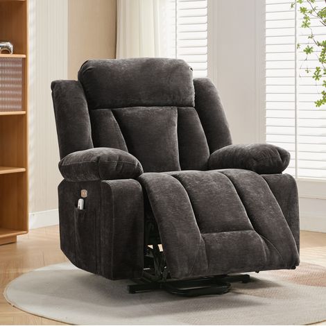 Poltrona relax elettrica 95x94x107 cm marrone in tessuto con massaggio 8 punti, riscaldamento, alzapersona e USB (1/5)