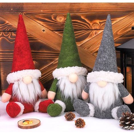 Set di 3 gnomi svedesi, adorabili bambole nane di Babbo Natale sedute a mano, statuette di nani elfi Gonks per camini, decorazioni per feste di Natale (30 cm x 15 cm) (1/5)