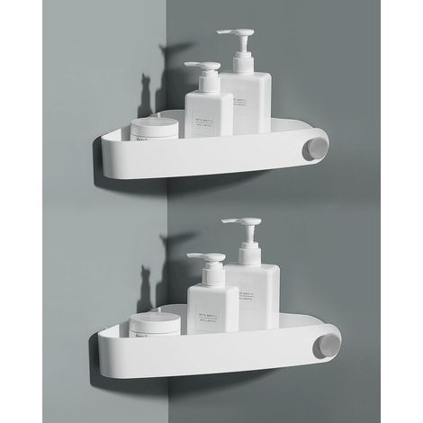 2 étagères douche plastique sans perçage, porte-savon, 6 autocollants adhésifs, blanc. (1/5)