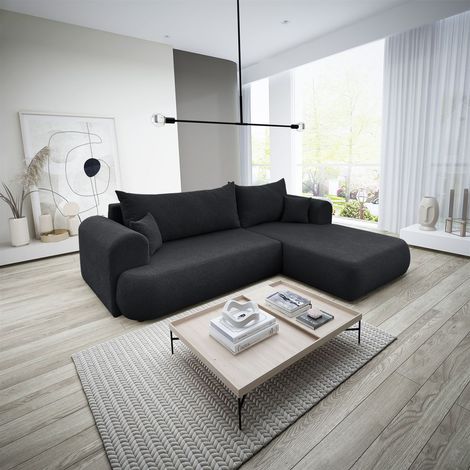 Ecksofa Schlafsofa ANIKE Stoff Now or Never Schwarz Ottomane Rechts (1/5)