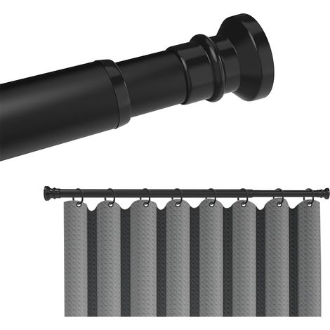 Tringle à rideau de douche réglable en acier au carbone – Pinces sans perçage, porte-vêtements, forte capacité de charge pour tringles à rideaux et séchoirs à linge, noir, (25φ) 79-140 cm (1/5)