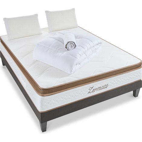 BELLECOUR LITERIE Pack Prêt à dormir ZERMATT 180x200 cm Matelas Mémoire de forme + Sommier + Accessoires (1/5)