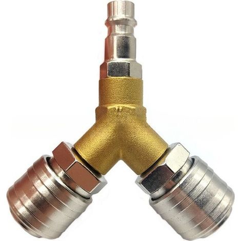 Distributeur d'air Comprimé, Distributeur d’Air en Y,, Interrupteur d'air Comprimé, Avec deux Connecteurs Filetés 1/4 Pouce, en laiton Antirouille, Entièrement Assemblé, Prêt à l'emploi (1/5)