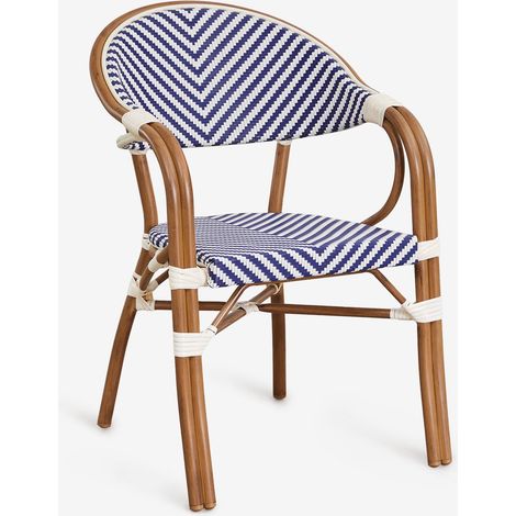 SKLUM 2er-Pack Brielle Bistro stapelbare Esszimmerstühle aus Aluminium mit Armlehnen Ken Blau - Gardenia Weiß                                  