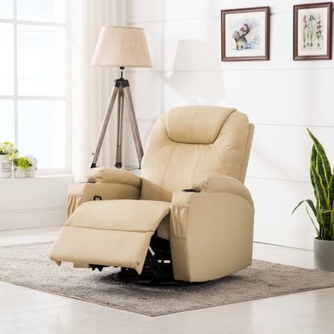 Fauteuil Relax à bascule Fauteuil de massage - Chaise berçante Crème Similicuir BV246441 - BonneVie (1/5)