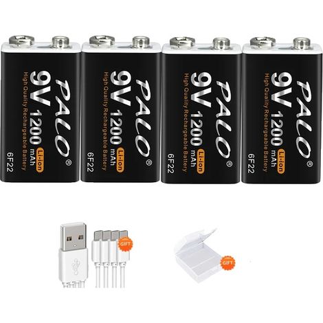 Batería de iones de litio, capacidad de 1200 mAh, recargable mediante Micro USB, 9 V CA, Polish-AC, 4 unidades. (1/2)
