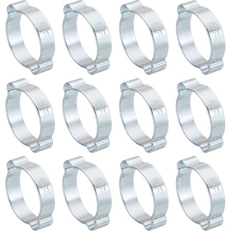 10 Pièces 28-31mm Collier de Serrage Double Oreille O Clips, Acier Inoxydable Anneaux à Sertir en Acier Galvanisé Connexions de Tuyaux Piscine Jardin Tube Eau Gaz, Ton Argenté (1/5)