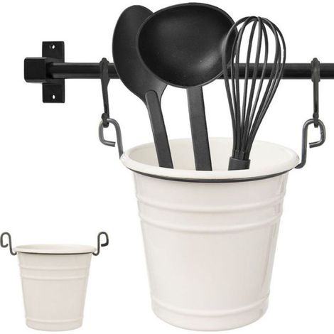 Récipient Suspendu - Métal - Blanc - 12,5 cm H x 13,5 cm D - Pour Ustensiles De Cuisine (1/5)