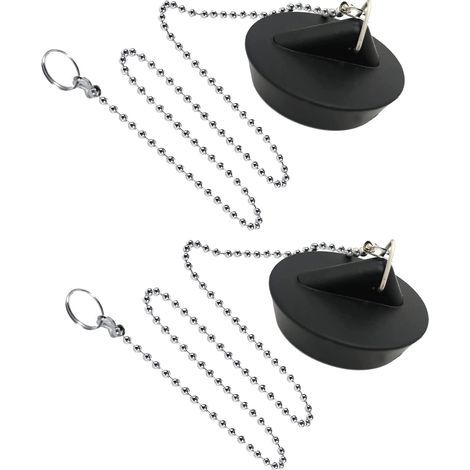 2 Pièces Bouchon de Lavabo Caoutchouc avec La Chaîne à Billes Bouchon, Bouchon d'évier Universel en Acier Inoxydable avec Crochet pour évier de Cuisine ou de Baignoire (1/5)