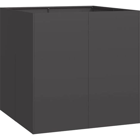Jardinière cubique moderne extérieur 80 x 80 x 80 cm avec fond ouvert design élégant en acier noir