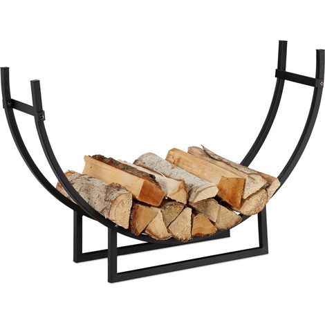 Soporte de madera en metal negro