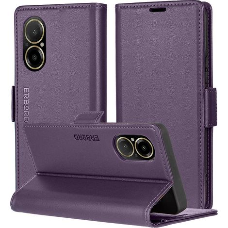 Funda para Realme C67 4G, tipo cartera con tapa, diseño brillante de lichi, color morado. (1/5)