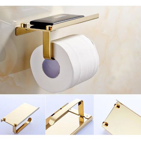Porte-rouleau de papier toilette mural inox 304 doré antirouille avec grand espace de stockage pour la salle de bain (1/4)