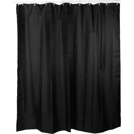 Rideau de douche imperméable en tissu domestique, salle de bain avec crochets, noir 200x180cm (1/5)