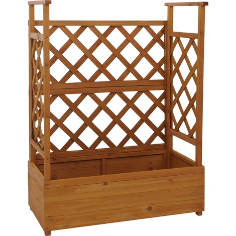 [NEUWERTIG] Hochbeet HHG-655, Pflanz-/Blumenkasten Pflanzkübel Rankgitter Rankhilfe Spalier Holz MVG 114x85x44cm natur