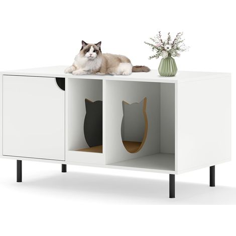 COSTWAY Armario para Gatos, Caja de Arena para Gatos con Armario Cerrado, Compartimento Abierto y Tablero Rascador Desmontable para Gatos, Casa para Gatos de de Madera, 100 x 52 x 55 cm