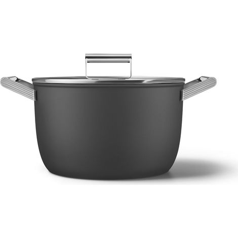 Smeg CKFC2611BLM Faitout 26cm + Couvercle Noir, Antiadhésif, Aluminium, Base Brevetée