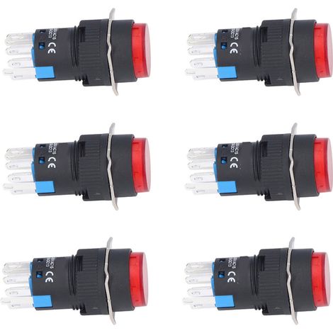 Bouton Poussoir 25 Pièces Interrupteur Momentané Auto-Maintien 8 Broches 16mm Rond avec Voyant 12V Rouge (1/5)