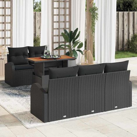 Conjunto de sofá de jardín 6 pcs Negro Poliratán vidaXL (1/5)