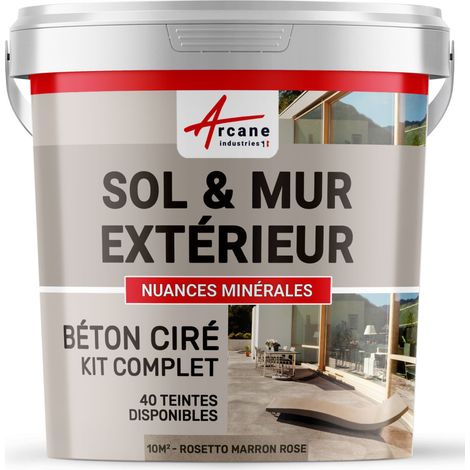 béton ciré, extérieur, pour sol, mur, terrasse, escalier, enduit, décoratif, minéral, en kit - 10 m² (en 2 couches) Rosetto Marron Rose - ARCANE INDUSTRIES