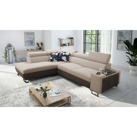 Modernes Luxus-Ecksofa mit Schlaffunktion MELODY VII Tauro/Freya Braun/Dunkelbeige Links (1/5)
