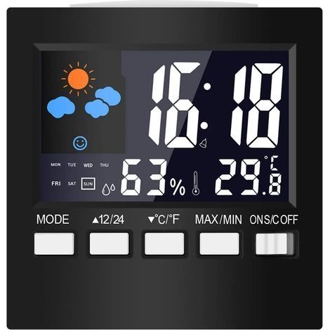 Thermomètre LCD numérique, station météo, horloge et réveil, calendrier, hygromètre, température et humidité de la maison (1/5)