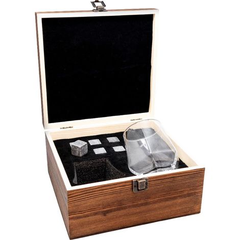 Vin coffret whisky boîte bois pierres refroidissantes et verres accessoires whisky cadeau (1/5)
