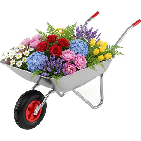 Chariot à une Roue, Brouette de Jardin Utilitaire avec 2 Poignées & Grand Pneu en Caoutchouc, Chariot Basculant en Métal, Charge 136 KG (1/5)