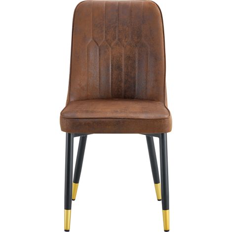 Juego de 2 sillas de comedor modernas marrones de tejido técnico con patas de metal negro (1/5)