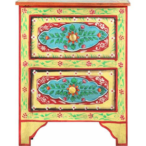 Maison Exclusive - Comodino Dipinto a Mano 40x30x50 cm in Legno Massello di Mango (1/5)