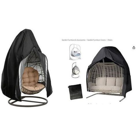 Housse de Protection - Fauteuil Suspendu - Chaise à Œuf - Imperméable UV Résistant - 190 x 115 cm - Noir - 1 Pièce (1/5)