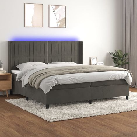 Sommier tapissier matelas et LED - Sommier pour Adulte et Enfant - Gris foncé 200x200 cm Velours BV877367 - BonneVie (1/5)