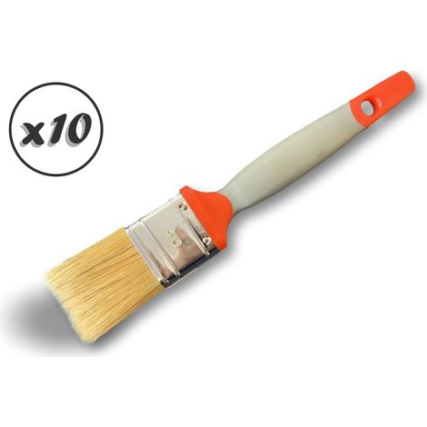 Pinceaux queue de morue bicolore pro Lot de 10 Largeur 40 mm Garnissage soie blanche série épaisse Manche plastique Multi support Peinture acrylique lasure résine Kibros 104040x10 (1/5)