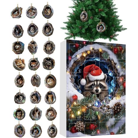 24-tägiger Tier-Adventskalender 2D-Acryl-Adventskalender Hängender Schulschmuck für Fenster, Haustür, Balkon, Weihnachtsbaum, Party (1/5)