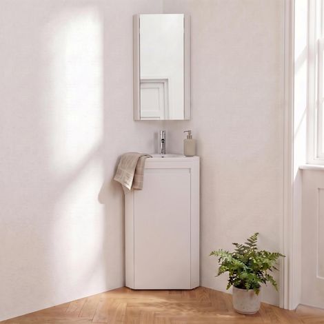 Mueble lavabo de esquina SORRENTO con patas, grifo y mueble (1/5)