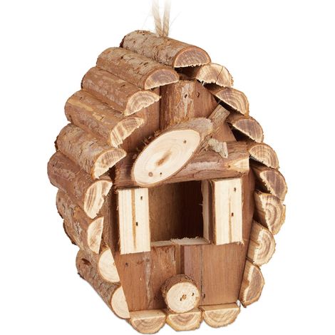 Relaxdays Mini Vogelhaus, zum Aufhängen, unbehandeltes Holz, Balkon, Terrasse, Gartendeko Nistkasten, 24,5x11x8cm, natur