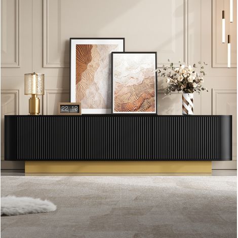 Mueble TV de 170 cm con 3 puertas, gestión de cables y estantes ajustables, negro (1/5)