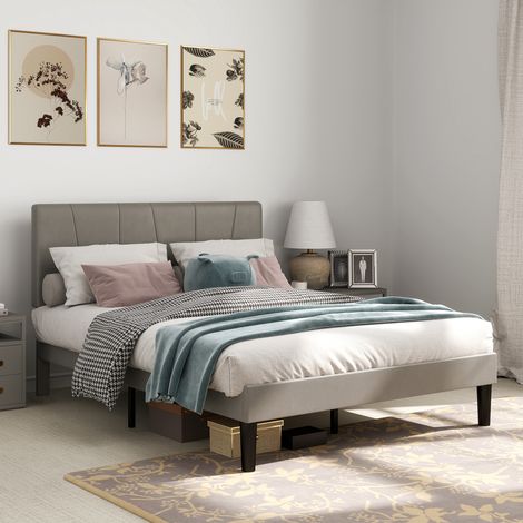 Estructura de cama doble de 140 x 190 cm, cama para 2 personas, cabecero ajustable, somier de láminas de 150 x 198 x 100/105/110/115/120 cm, color gris.