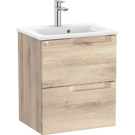 Pack Unik meuble bas compact avec deux tiroirs + lavabo ALEYDA - ROCA Couleur : Bois Beige - Dimensions : 505x380x565 mm (1/2)