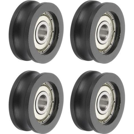 Set di 4 rulli con cuscinetti a sfera a scanalatura a U, 6 x 25 x 10 mm, in nylon e acciaio inossidabile, ruota di ricambio resistente per porte scorrevoli, finestre e apparecchiature meccaniche, nera (1/4)