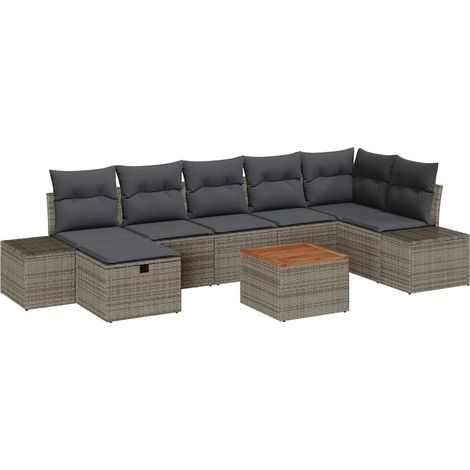 vidaXL Conjunto de sofás de jardín con cojín 8 pcs Gris Poliratán (1/5)