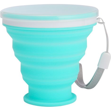 Faltbarer Silikonbecher (1 Stück) für Camping und Reisen, kleiner tragbarer Becher mit Deckel, wiederverwendbar für Outdoor-Aktivitäten und Wandern, 300 ml, blau (1/5)